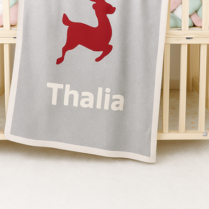 Personalized Christmas Blanket with Grid and Reindeer Designs