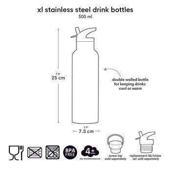 A Little Lovely Company Stainless Steel Water Bottle 500ml | Kids School Bottle