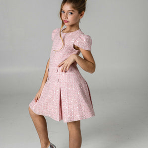 Prinsessefin - Claire Dress - Tweed Powder Pink