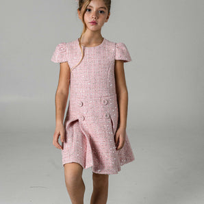 Prinsessefin - Claire Dress - Tweed Powder Pink