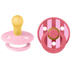 BIBS Pacifier Studio Colour 2 PACK Block Latex Size 1 Baby Pink Coral mix