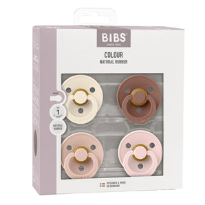 BIBS Round Pacifier Colour 4 Pack Latex Size 2 Ivory Blush Woodchuck Blossom