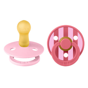 BIBS Round Pacifier Studio Colour 2 Pack Block Latex Size 1 Baby Pink Coral Mix