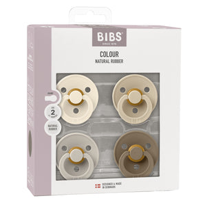 BIBS Round Pacifier Colour 4 Pack Latex Size 2 Ivory Sand Vanilla Dark Oak