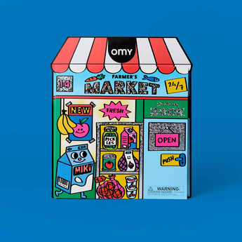 OMY Coloring Boutique Farmer's Market - colouring book shaped like a market storefront