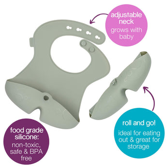 B.Box Silicone Bib | Stay Open Catcher | Rolls for Travel