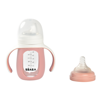 Beaba 2 In 1 Learning Bottle 210ml + Silicone Sleeve Old Pink | Sippy Cups