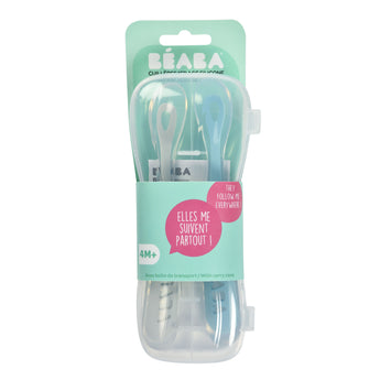 Beaba Silicone Baby Spoon Set Of 2 With Storage Box | Weaning Essentials