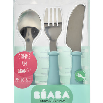 Beaba Stainless Steel Training Cutlery | Ergonomic Fork & Spoon Set