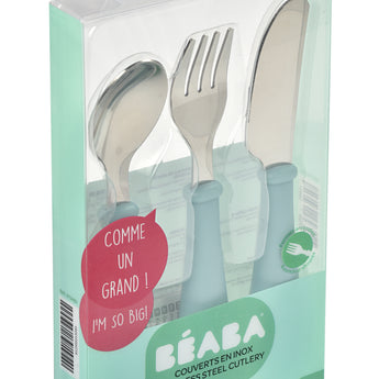 Beaba Stainless Steel Training Cutlery | Ergonomic Fork & Spoon Set