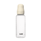 BIBS Baby Bottle, 270ml, clear with ivory round latex nipple and cap, medium flow.