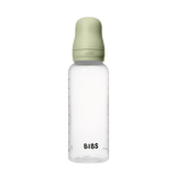 BIBS 270ml natural baby bottle with a clear body, ivory cap, and round latex nipple.