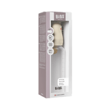 BIBS Baby Bottle 270ml, ivory with round latex nipple, in its white and beige packaging.