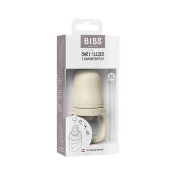 Sage BIBS Baby Feeder with silicone nipple, in clear packaging, for 4+ months.