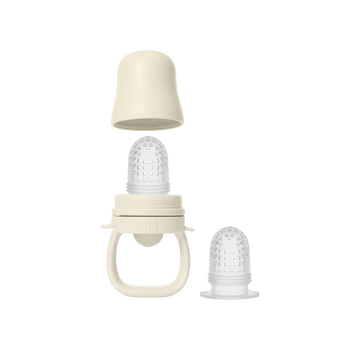 Sage BIBS baby feeder with silicone nipple, cap, and extra nipple for weaning.