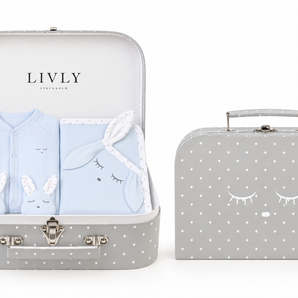 LIVLY Bunny SIMPLICITY Set – Baby Boy Soft Baby Blanket + Bunny Simplicity Cotton Sleepsuit Footie– Blue
