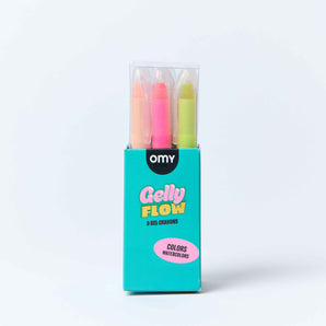 OMY Gelly Flow 9 gel crayons and watercolour sticks in turquoise packaging
