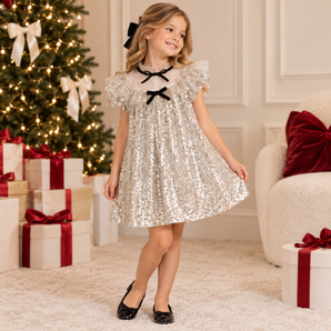 PHI Clothing - Silver sequins tulle collar dress