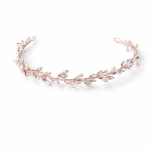 Classic Pearl Crystal Headband Leaf -Gold
