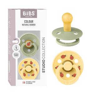 BIBS Pacifier Studio Colour 2 PACK Ladybug Latex Size 1 Sage Mix