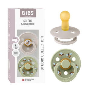 BIBS Pacifier Studio Colour 2 PACK Bumblebee Latex Size 1 Mushroom Mix