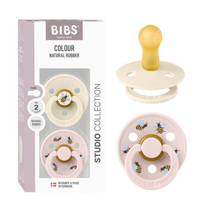 BIBS Pacifier Studio Colour 2 PACK Bumblebee Latex Size 1 Ivory Mix