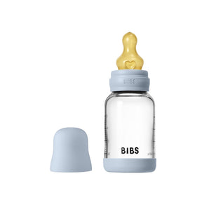 BIBS Glass Baby Bottle Round Latex 1 pack 120 ml Slow Flow Baby Blue