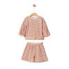 Pink Blouse Sequin Embelished Top + Shorts Set
