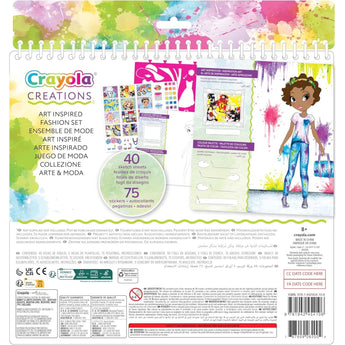 Crayola Creations Art History Fashion Sketch Portfolio with stickers, stencils, and a diverse character.