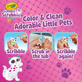 Crayola Scribble Scrubbie Pets: white cat with pink hearts, coloring, scrubbing, and re-coloring pets.