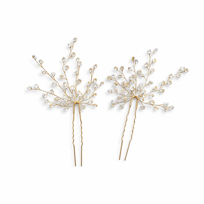Crystal Spray Bridal Hair Pin Set -Gold