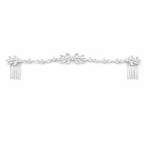 Crystal Leaf Double Comb Hairpiece-Silver