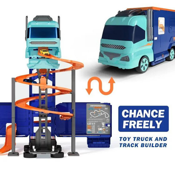 Super Transformer Construction Truck | 2in1 - Truck & Track Set, 6 Cars and Sign Boards included
