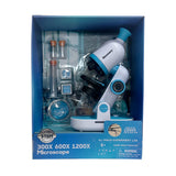 Discovery Kids 41-piece white and blue microscope set for early explorers, 300x-1200x magnification.