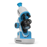 Discovery Kids white and blue microscope with 300x-1200x magnification, soft-touch design.