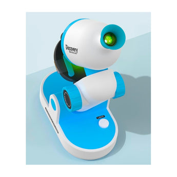 Discovery Kids blue and white microscope with 300x-1200x magnification for early explorers.