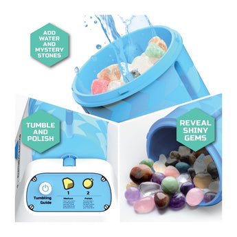Discovery™ #MINDBLOWN Rock Tumbler Starter Kit – Stone Polishing Set with Rocks, Grit, Gem Case| STEM Science Project Kit for Kids & Beginners| Cool Toy for Boys & Girls Ages 8+