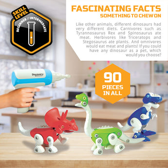 Discovery Mindblown Dinosaur Construction 90-Piece Action Set STEM Toy For Little Paleontologists