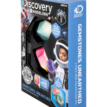 Discovery Mindblown Mini Unearthed Gemstones Dig Set, 2 Pack Excavation Kit w/ Chisel, App & Poster, Interactive Archaeology Geology Experiment, Fun & Educational Science STEM Toy for Kids 6+