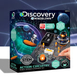 Discovery Mindblown Toy Circuitry Action Experiment Set box with a robot spinner, LED lights, and circuit board.