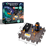 Discovery Mindblown Robot Spinner circuitry set with a black and orange robot, LED light, and clear base.