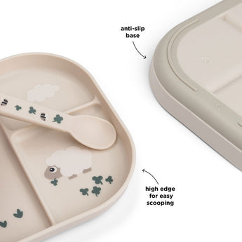 Done By Deer Foodie Compartment Plate Tiny Farm Sand | Anti Slip Kids Plate