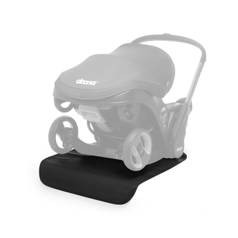 Black Doona Vehicle Seat Protector under a Doona infant car seat/stroller, protecting car upholstery.