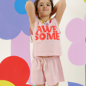 Girls Awesome Pink Shorts and T-shirt  Set