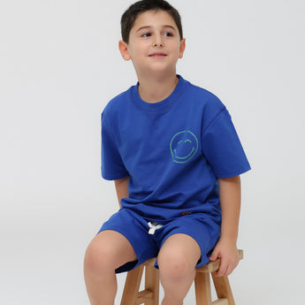 Eat The Cake Boys Blue Smiley Set Shorts T Shirt | Kids