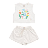 Eat The Cake White Flowers Girls Shorts T Shirt Set | Kids