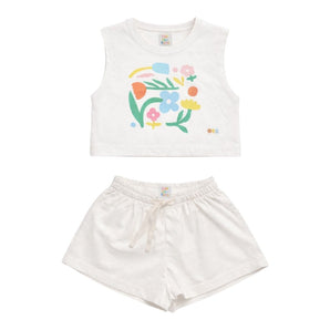 Eat The Cake White Flowers Girls Shorts T Shirt Set | Kids