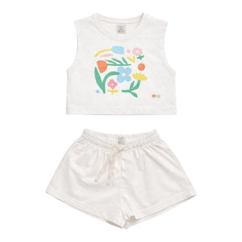 Eat The Cake White Flowers Girls Shorts T Shirt Set | Kids