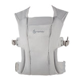 Ergobaby Embrace Heather Grey newborn carrier, soft mesh fabric, adjustable straps, front view.