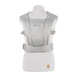Ergobaby Embrace Heather Grey newborn carrier on a mannequin, showcasing its soft, structured design.